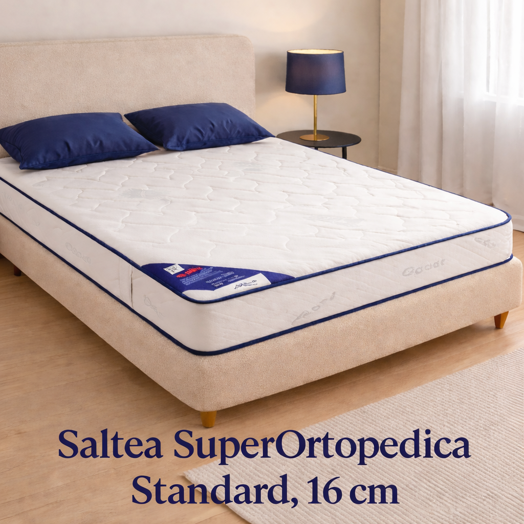 Saltea SuperOrtopedica Standard, 16 cm, saltea cu arcuri și fermitate ridicată, așezată pe un pat dublu