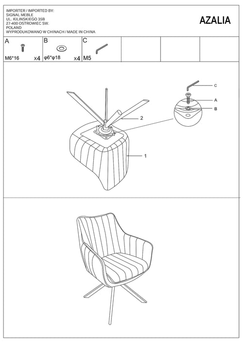 Scaun Azalia Bluvel Gri 14 / Negru Mat