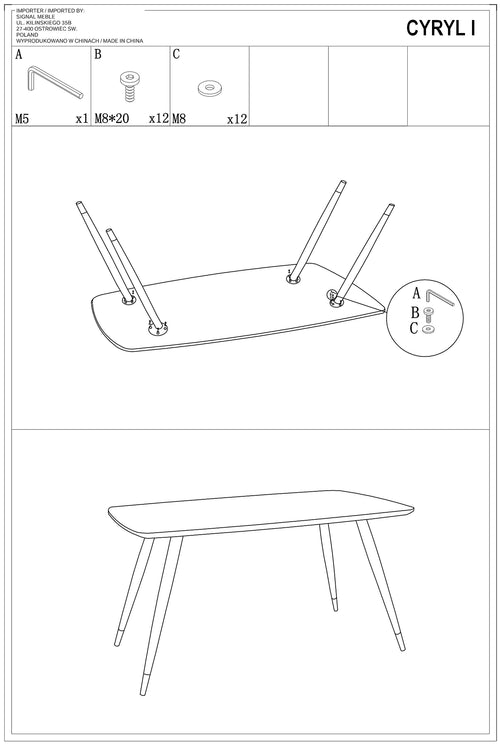 Masă Cyril 140x80x75 Negru/Negru+Auriu