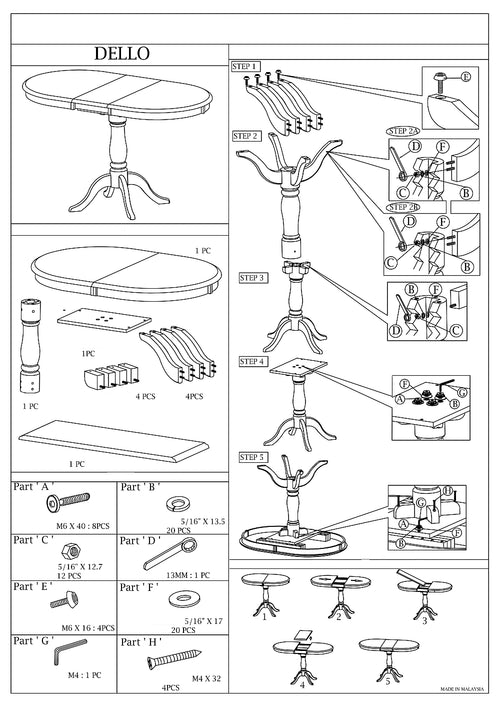 Masă DELLOB100 Albă 100(129)x70x75h