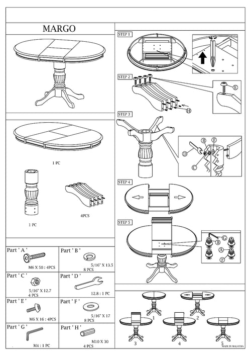 Masă Margo Albă 106(141)x76h