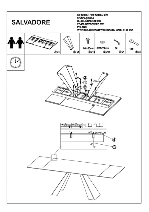 Masă Salvadore 160/240x90x76 Negru Mat