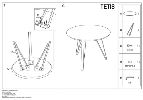 Masă Tetis FI 100x76 Negru Mat/Stejar