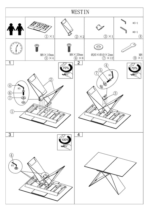 Masă WESTINSCB120 120(160)x80x76h Alb Mat/Negru Mat