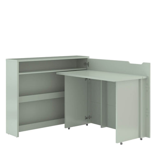 Lenart Birou Multifunctional din pal, extindere pe dreapta, cu etajere si rafturi, Work Concept CW01P Sage Mat, l115xA27-136xH93 cm