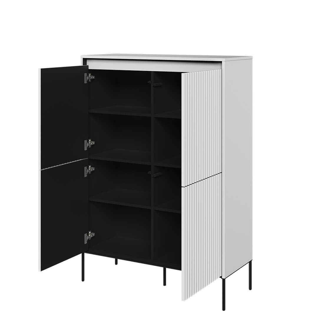Lenart Cabinet din MDF si metal, cu 4 usi si LED inclus, Trend TR-03 V2 Alb / Negru, l98xA40xH140 cm