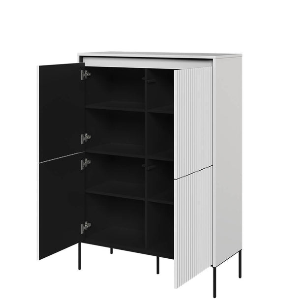 Lenart Cabinet din MDF si metal, cu 4 usi si LED inclus, Trend TR-03 V2 Alb / Negru, l98xA40xH140 cm