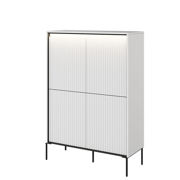 Lenart Cabinet din MDF si metal, cu 4 usi si LED inclus, Trend TR-03 V2 Alb / Negru, l98xA40xH140 cm