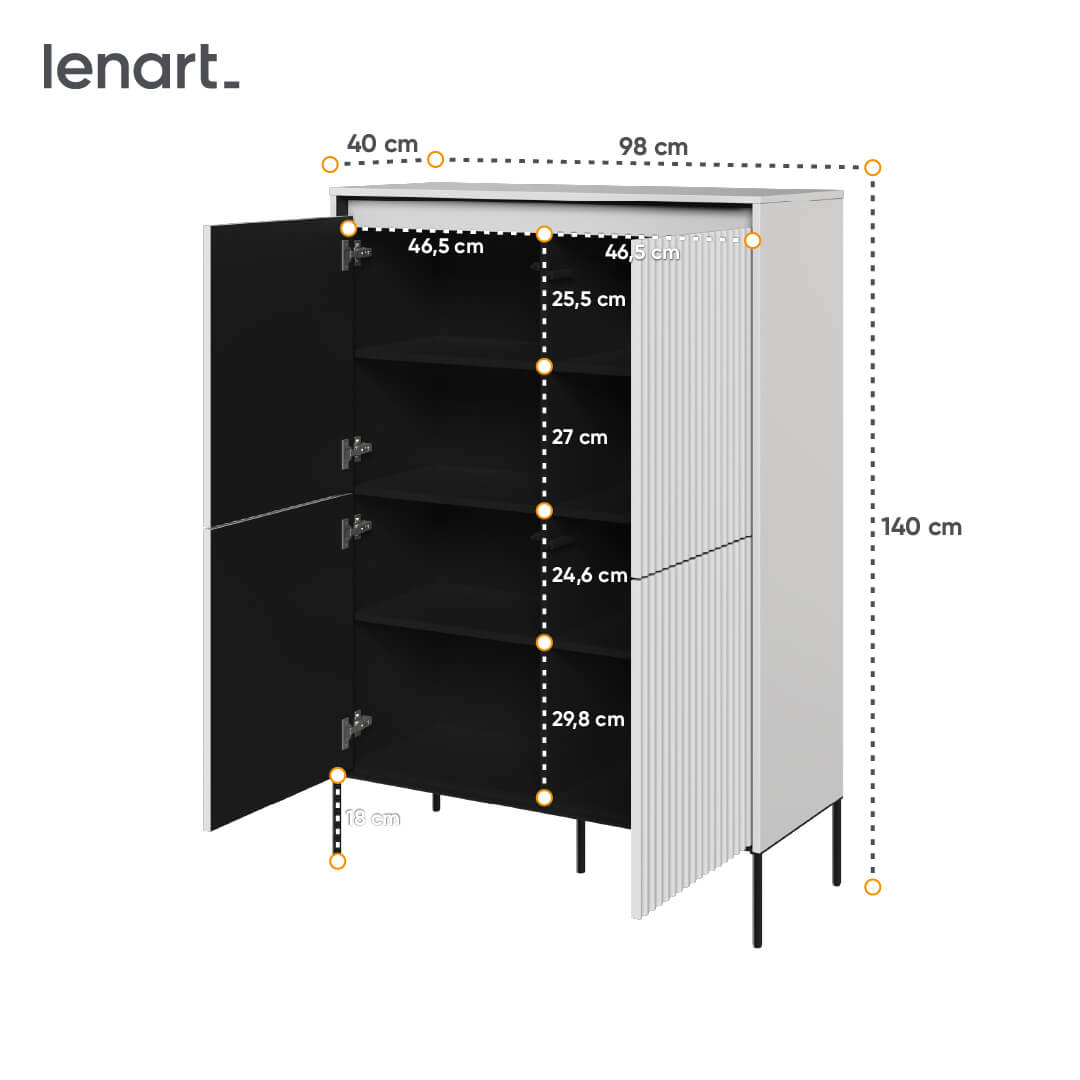 Lenart Cabinet din MDF si metal, cu 4 usi si LED inclus, Trend TR-03 V2 Alb / Negru, l98xA40xH140 cm