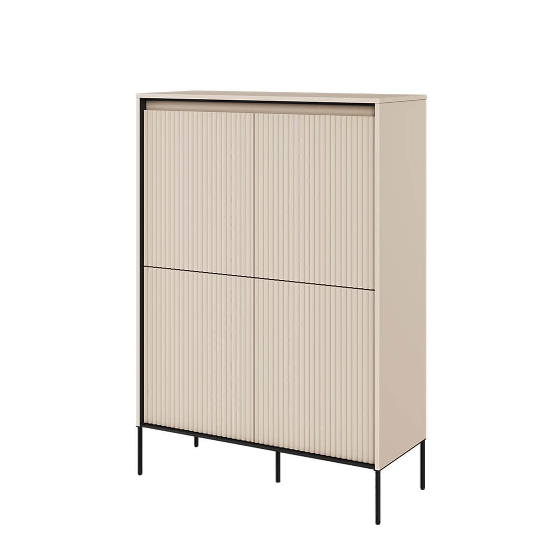 Lenart Cabinet din MDF si metal, cu 4 usi si LED inclus, Trend TR-03 V2 Bej / Negru, l98xA40xH140 cm