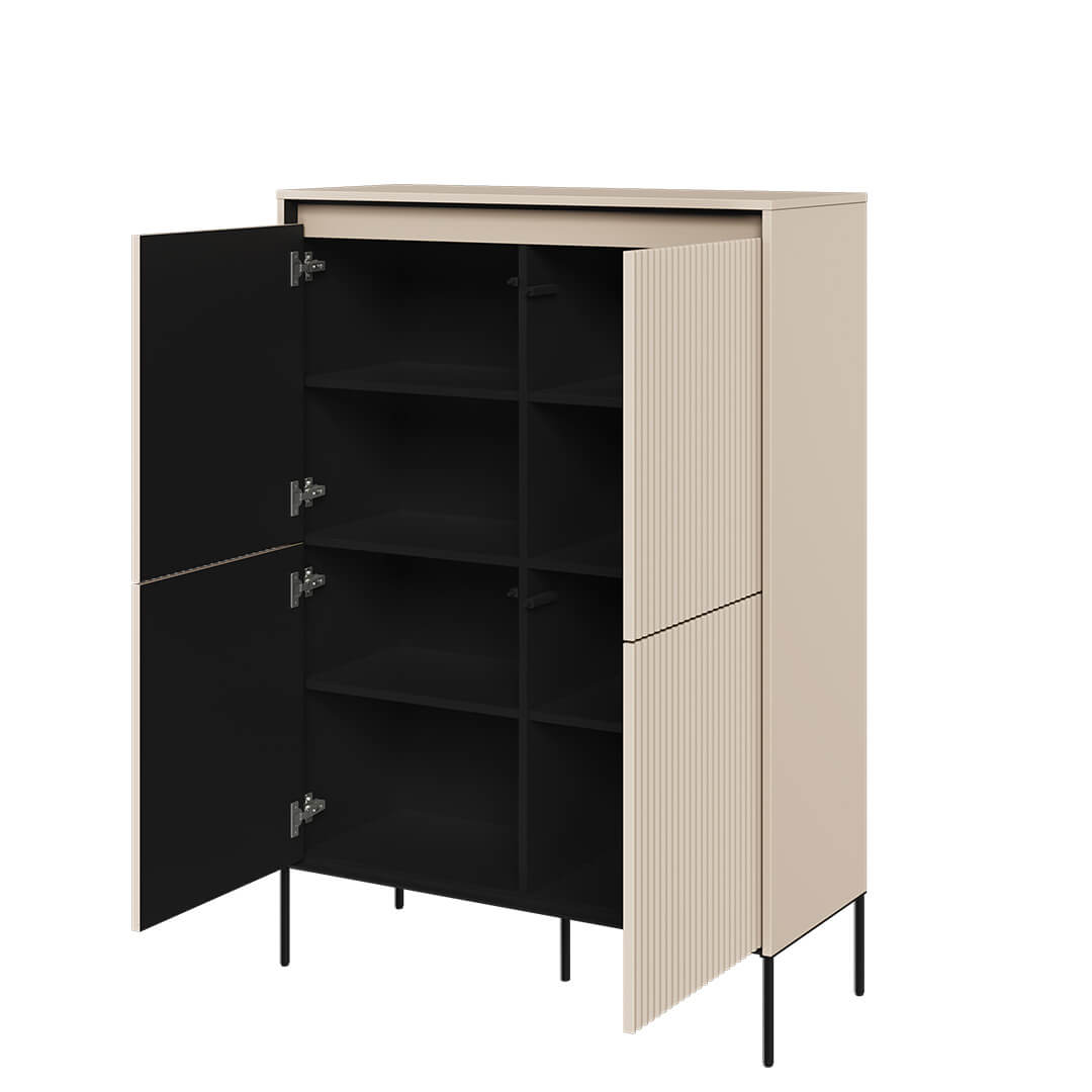 Lenart Cabinet din MDF si metal, cu 4 usi si LED inclus, Trend TR-03 V2 Bej / Negru, l98xA40xH140 cm