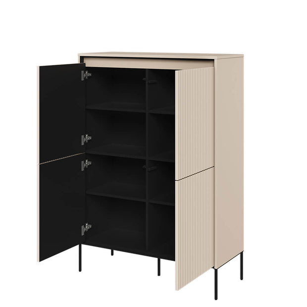 Lenart Cabinet din MDF si metal, cu 4 usi si LED inclus, Trend TR-03 V2 Bej / Negru, l98xA40xH140 cm