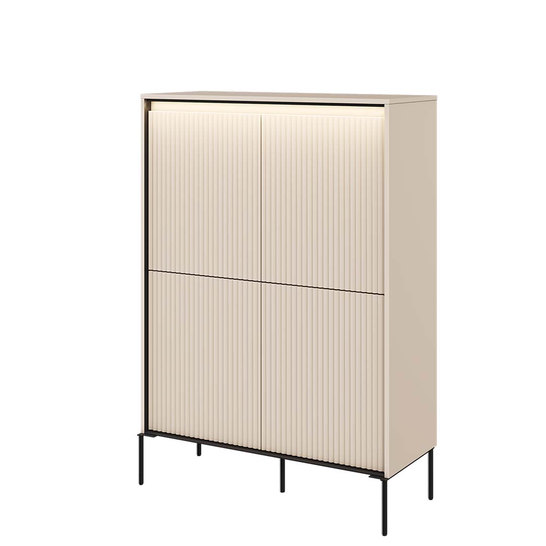 Lenart Cabinet din MDF si metal, cu 4 usi si LED inclus, Trend TR-03 V2 Bej / Negru, l98xA40xH140 cm