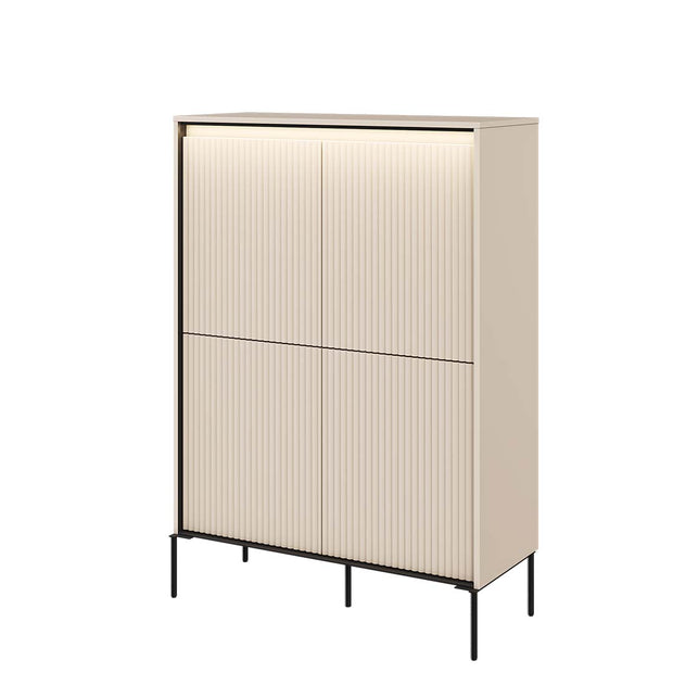 Lenart Cabinet din MDF si metal, cu 4 usi si LED inclus, Trend TR-03 V2 Bej / Negru, l98xA40xH140 cm