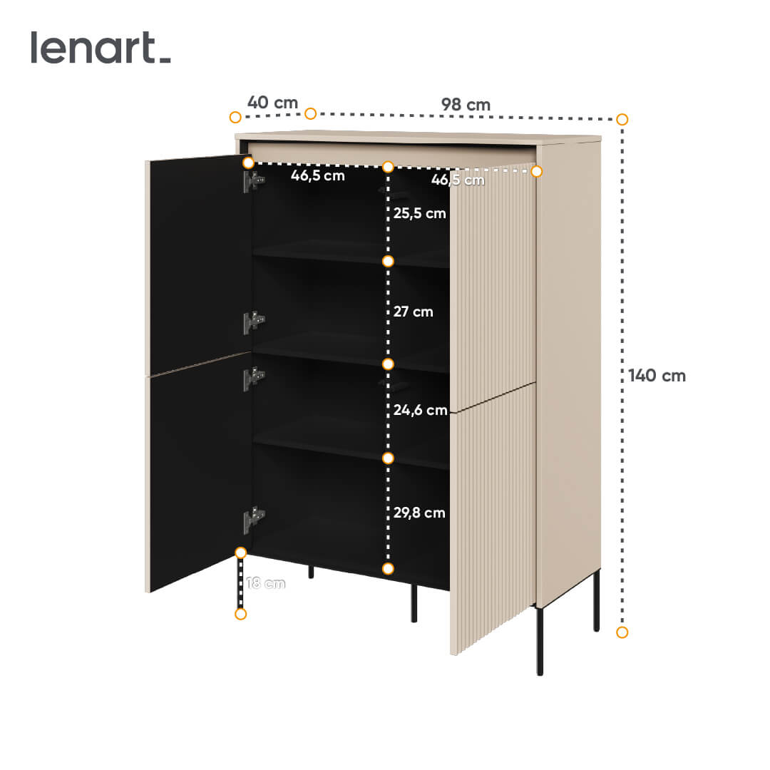 Lenart Cabinet din MDF si metal, cu 4 usi si LED inclus, Trend TR-03 V2 Bej / Negru, l98xA40xH140 cm