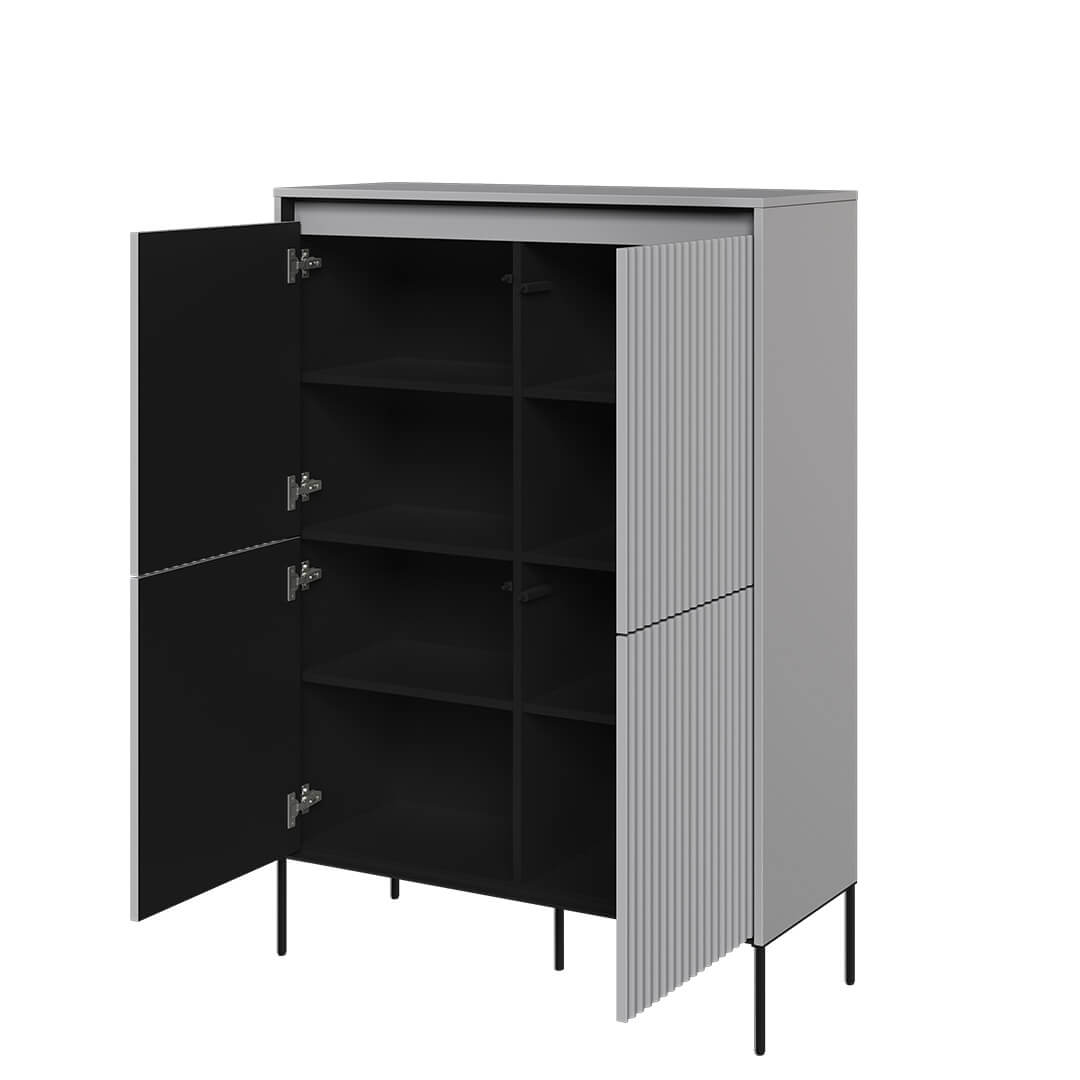 Lenart Cabinet din MDF si metal, cu 4 usi si LED inclus, Trend TR-03 V2 Gri / Negru, l98xA40xH140 cm