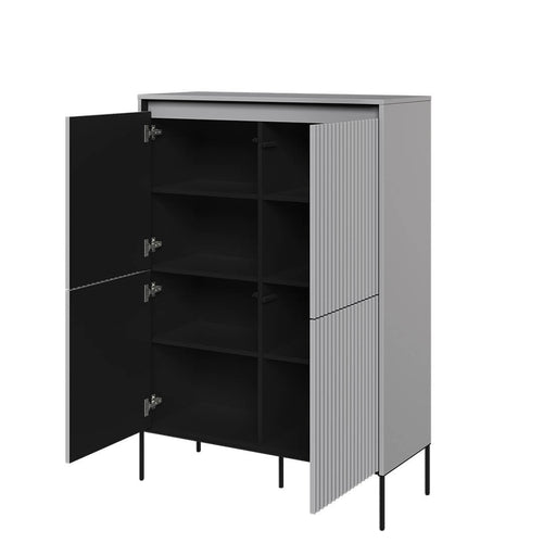 Lenart Cabinet din MDF si metal, cu 4 usi si LED inclus, Trend TR-03 V2 Gri / Negru, l98xA40xH140 cm