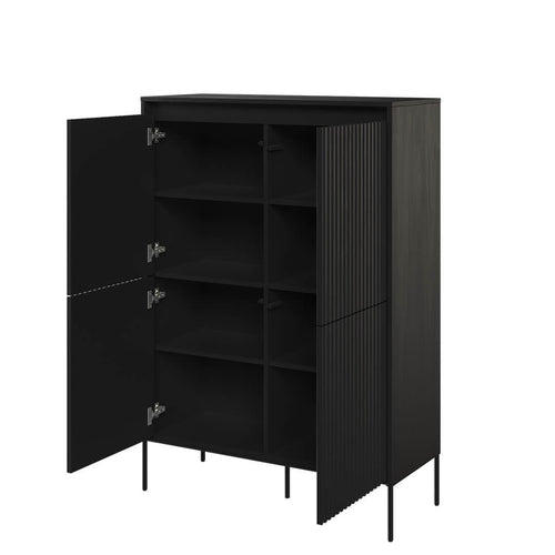 Lenart Cabinet din MDF si metal, cu 4 usi si LED inclus, Trend TR-03 V2 Negru, l98xA40xH140 cm
