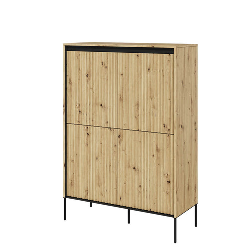 Lenart Cabinet din MDF si metal, cu 4 usi si LED inclus, Trend TR-03 V2 Stejar Artisan / Negru, l98xA40xH140 cm