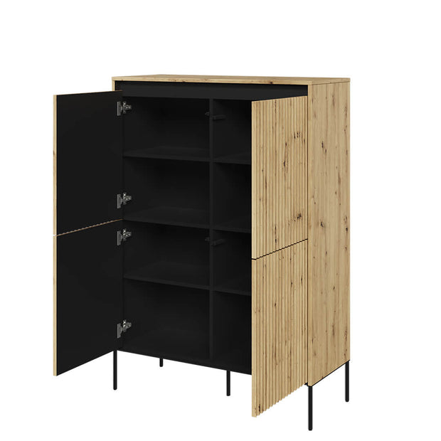 Lenart Cabinet din MDF si metal, cu 4 usi si LED inclus, Trend TR-03 V2 Stejar Artisan / Negru, l98xA40xH140 cm