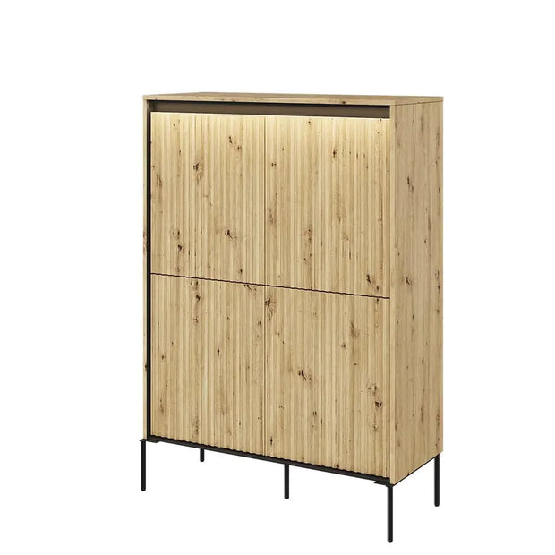 Lenart Cabinet din MDF si metal, cu 4 usi si LED inclus, Trend TR-03 V2 Stejar Artisan / Negru, l98xA40xH140 cm