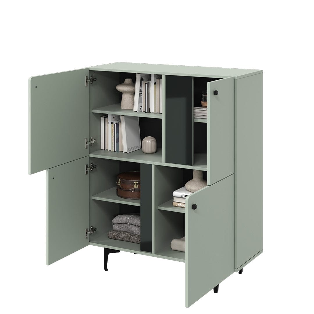 Lenart Cabinet din pal cu 4 usi, Colours CS 01 Sage Mat / Negru, l105xA41xH127 cm