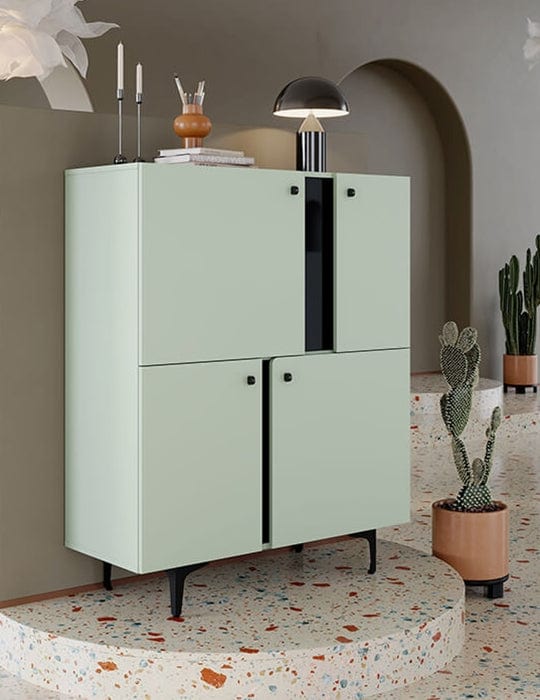 Lenart Cabinet din pal cu 4 usi, Colours CS 01 Sage Mat / Negru, l105xA41xH127 cm