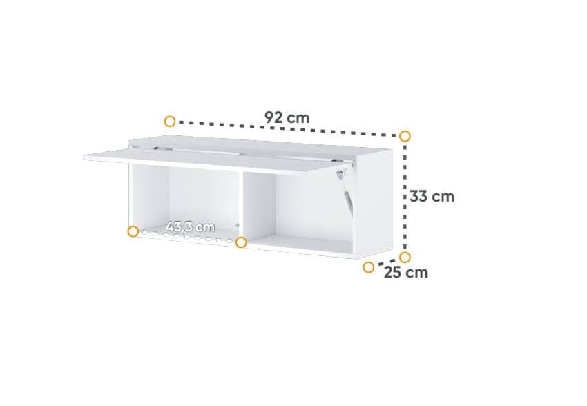 Lenart Cabinet suspendat din pal, cu 1 usa, BC29 Alb / Alb Lucios, l92xA25xH33 cm