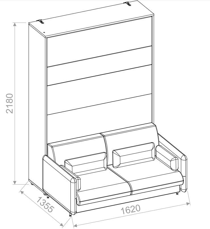 Lenart Canapea Fixa BC18 Gri Deschis, 2 Locuri, pentru Pat rabatabil pe perete 200 x 140 cm Bed Concept Vertical Alb Mat, l164xA93xH74 cm