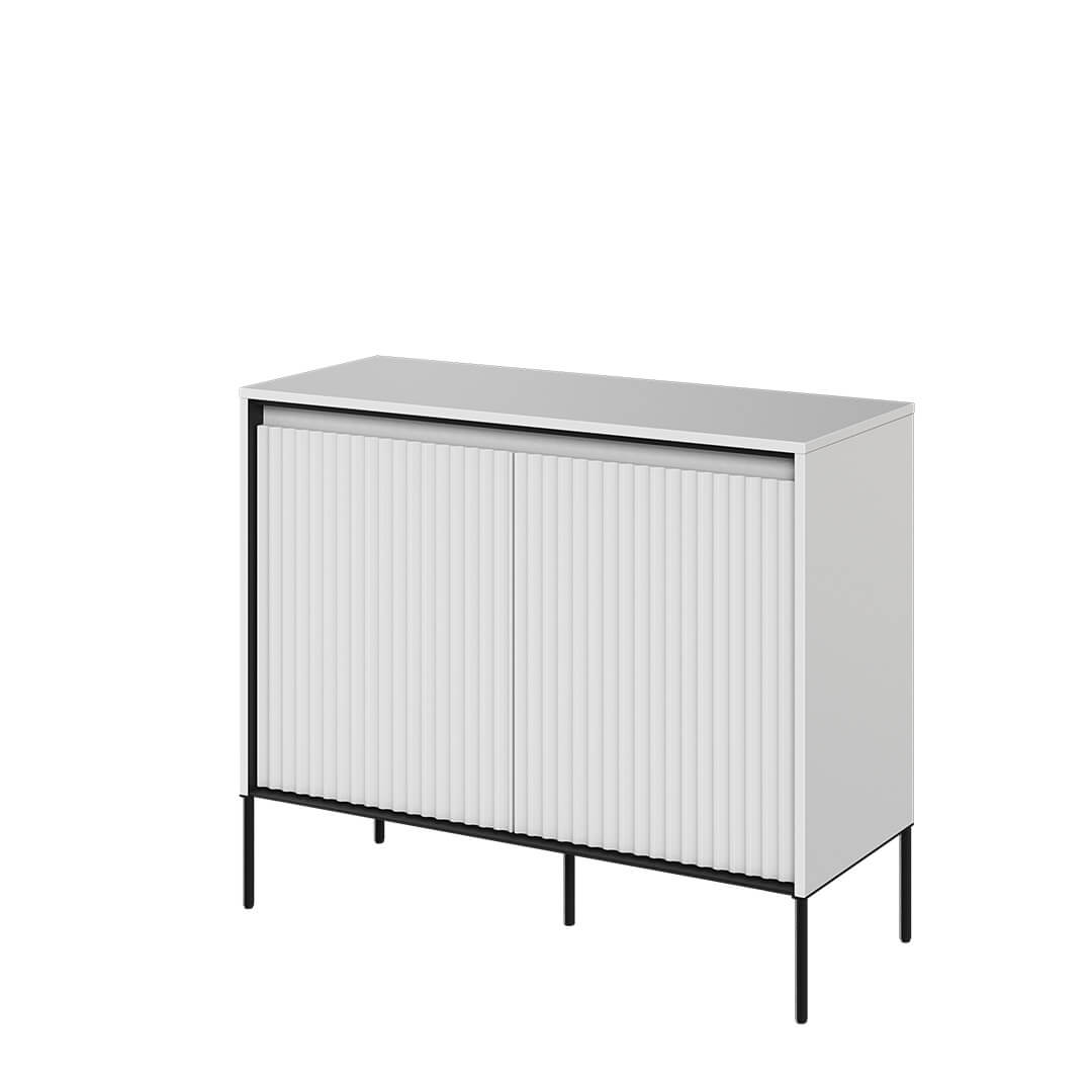 Lenart Comoda din MDF si metal, cu 2 usi si LED inclus, Trend TR-02 V2 Alb / Negru, l98xA40xH83 cm