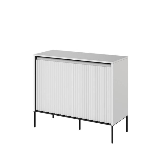 Lenart Comoda din MDF si metal, cu 2 usi si LED inclus, Trend TR-02 V2 Alb / Negru, l98xA40xH83 cm