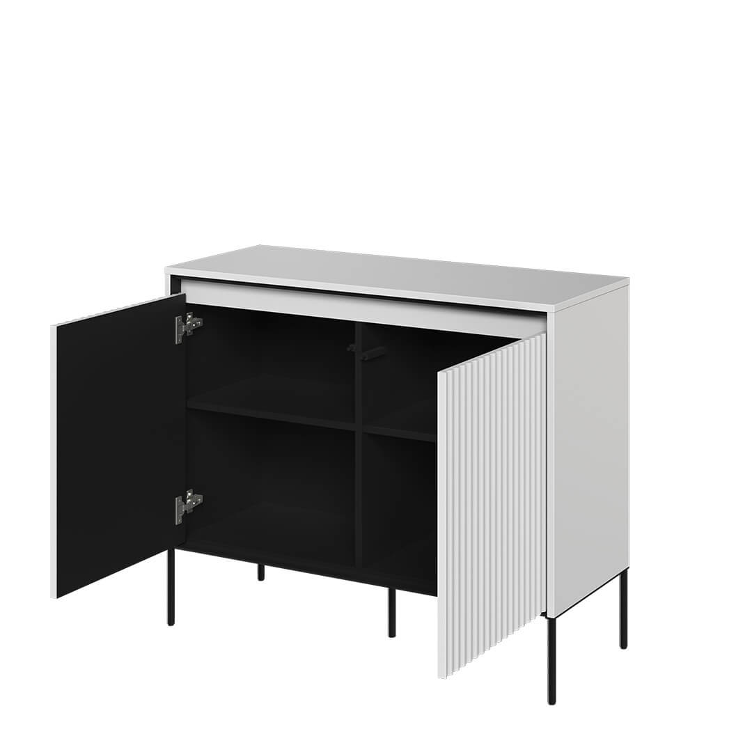 Lenart Comoda din MDF si metal, cu 2 usi si LED inclus, Trend TR-02 V2 Alb / Negru, l98xA40xH83 cm