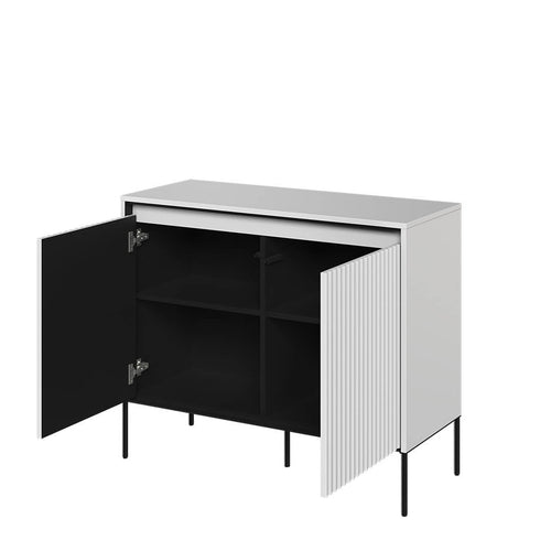 Lenart Comoda din MDF si metal, cu 2 usi si LED inclus, Trend TR-02 V2 Alb / Negru, l98xA40xH83 cm