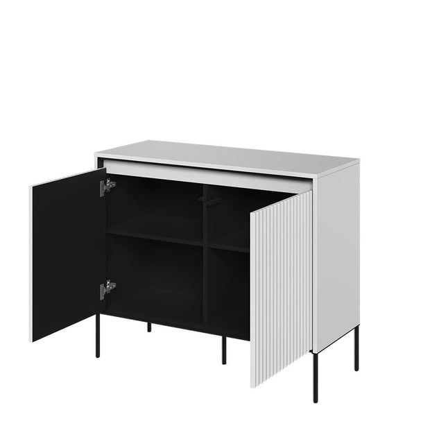 Lenart Comoda din MDF si metal, cu 2 usi si LED inclus, Trend TR-02 V2 Alb / Negru, l98xA40xH83 cm