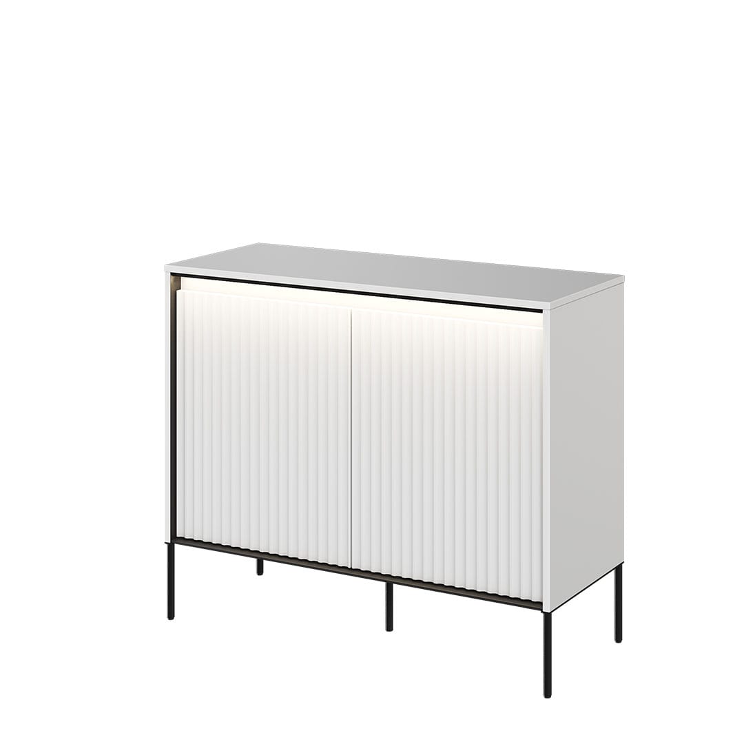 Lenart Comoda din MDF si metal, cu 2 usi si LED inclus, Trend TR-02 V2 Alb / Negru, l98xA40xH83 cm