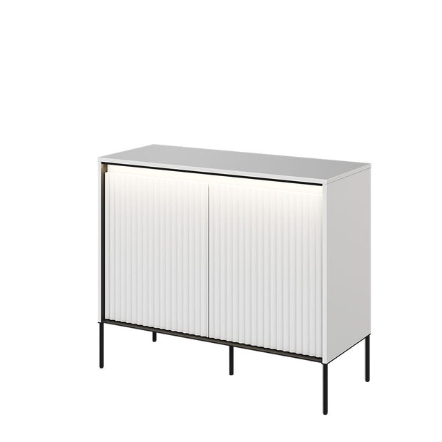 Lenart Comoda din MDF si metal, cu 2 usi si LED inclus, Trend TR-02 V2 Alb / Negru, l98xA40xH83 cm