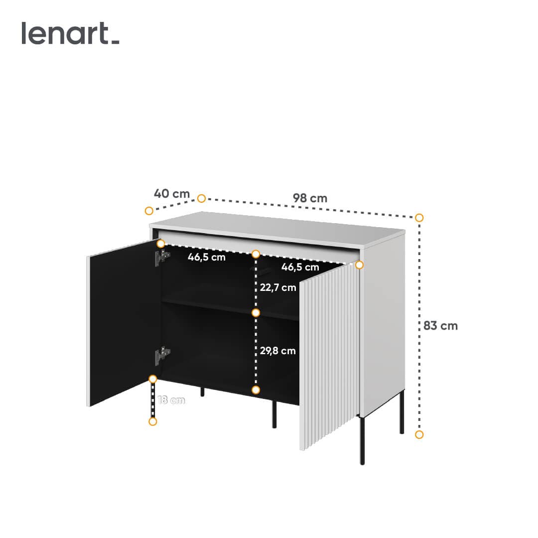 Lenart Comoda din MDF si metal, cu 2 usi si LED inclus, Trend TR-02 V2 Alb / Negru, l98xA40xH83 cm