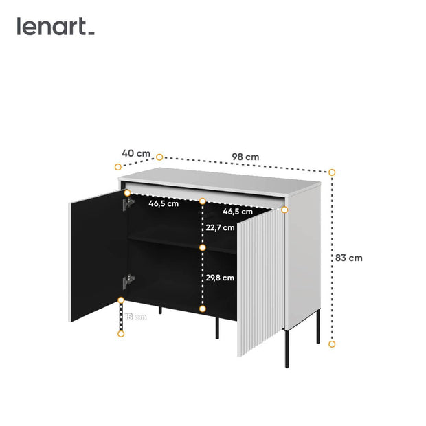 Lenart Comoda din MDF si metal, cu 2 usi si LED inclus, Trend TR-02 V2 Alb / Negru, l98xA40xH83 cm