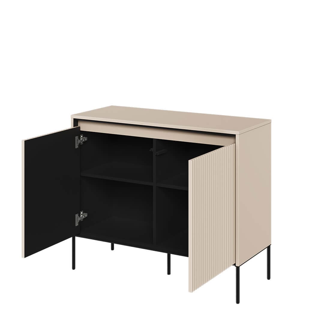 Lenart Comoda din MDF si metal, cu 2 usi si LED inclus, Trend TR-02 V2 Bej / Negru, l98xA40xH83 cm