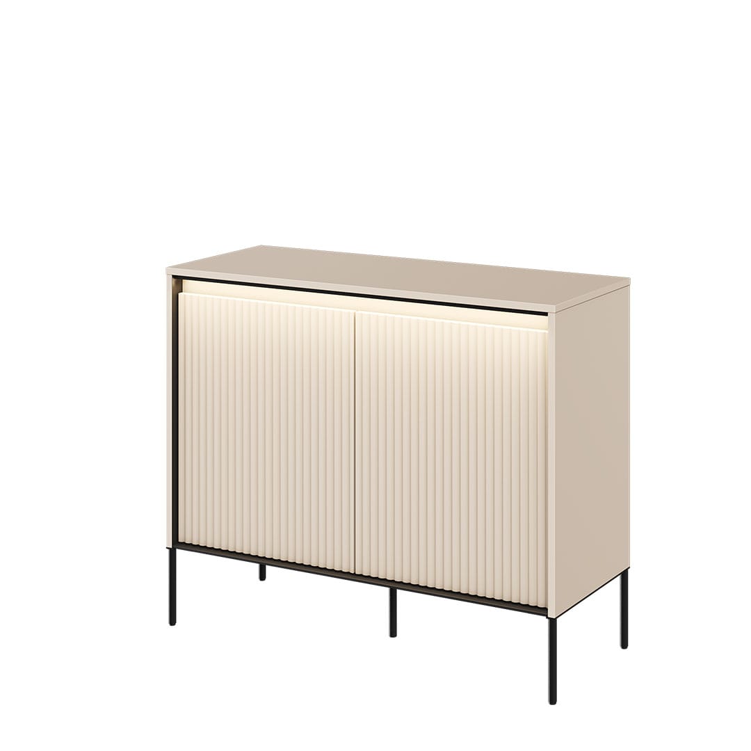 Lenart Comoda din MDF si metal, cu 2 usi si LED inclus, Trend TR-02 V2 Bej / Negru, l98xA40xH83 cm