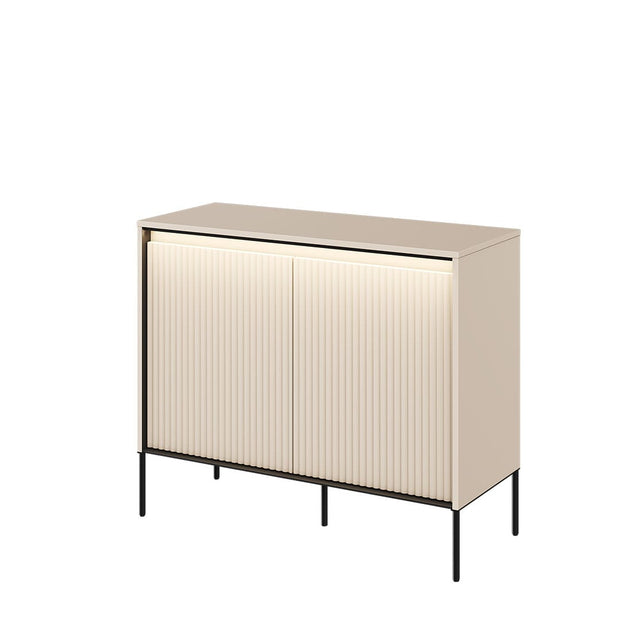Lenart Comoda din MDF si metal, cu 2 usi si LED inclus, Trend TR-02 V2 Bej / Negru, l98xA40xH83 cm