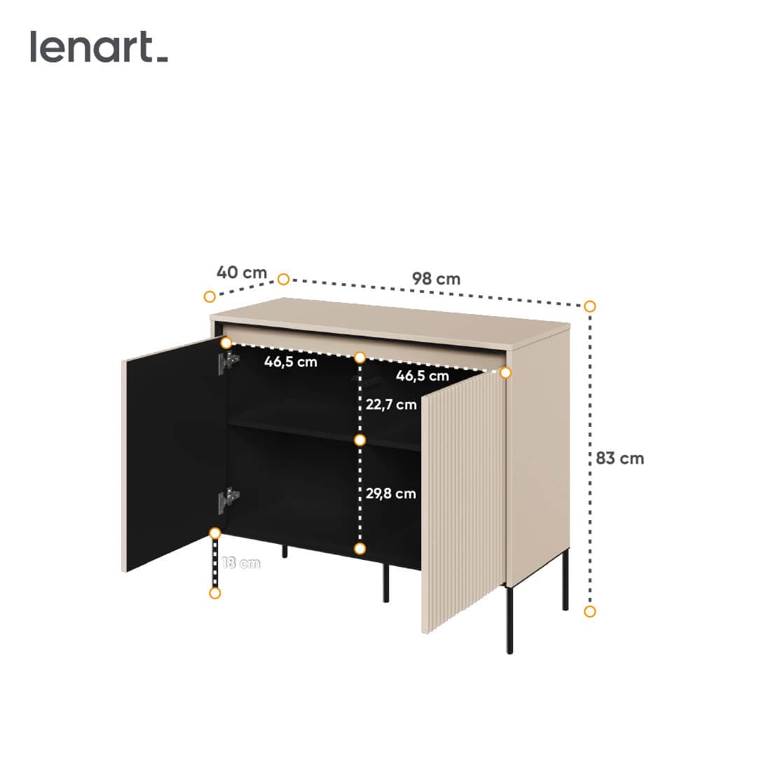 Lenart Comoda din MDF si metal, cu 2 usi si LED inclus, Trend TR-02 V2 Bej / Negru, l98xA40xH83 cm
