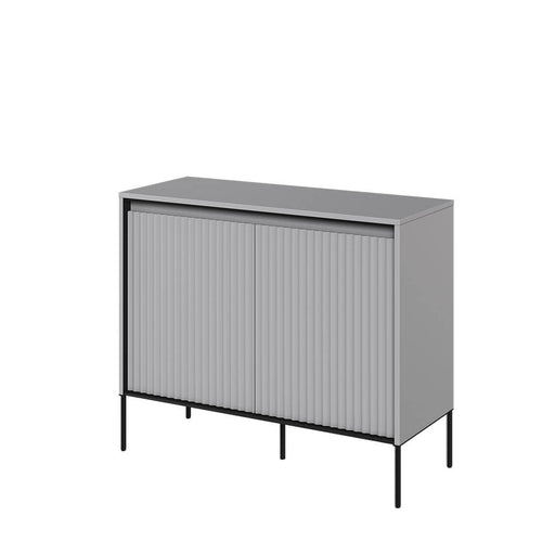 Lenart Comoda din MDF si metal, cu 2 usi si LED inclus, Trend TR-02 V2 Gri / Negru, l98xA40xH83 cm