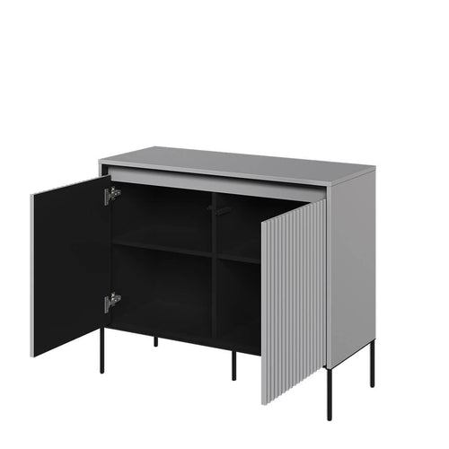 Lenart Comoda din MDF si metal, cu 2 usi si LED inclus, Trend TR-02 V2 Gri / Negru, l98xA40xH83 cm