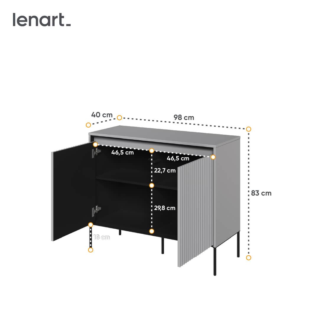 Lenart Comoda din MDF si metal, cu 2 usi si LED inclus, Trend TR-02 V2 Gri / Negru, l98xA40xH83 cm