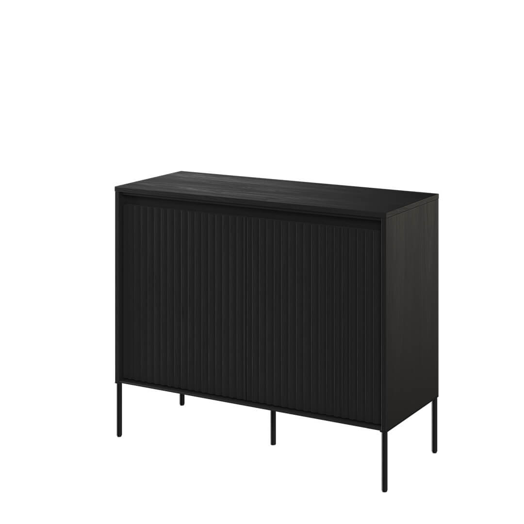 Lenart Comoda din MDF si metal, cu 2 usi si LED inclus,Trend TR-02 V2 Negru, l98xA40xH83 cm