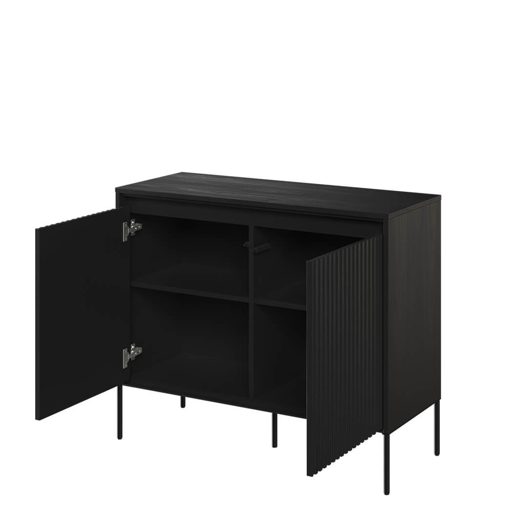 Lenart Comoda din MDF si metal, cu 2 usi si LED inclus,Trend TR-02 V2 Negru, l98xA40xH83 cm