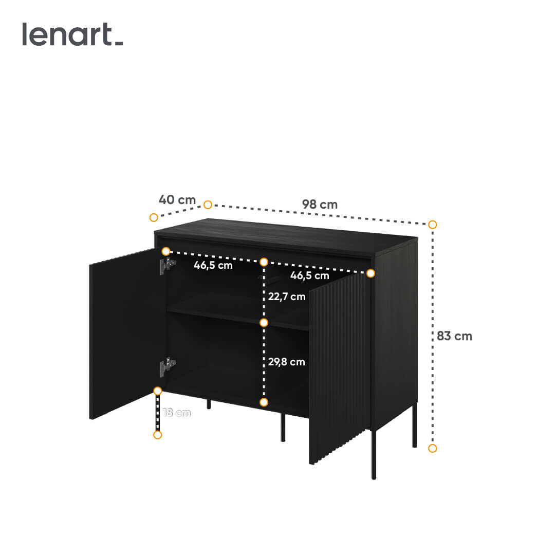 Lenart Comoda din MDF si metal, cu 2 usi si LED inclus,Trend TR-02 V2 Negru, l98xA40xH83 cm