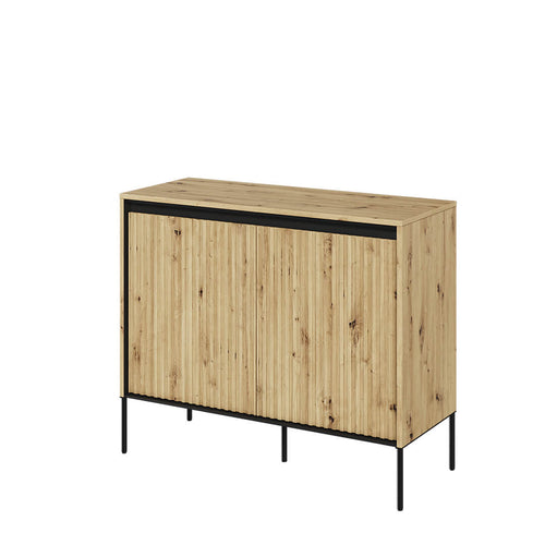 Lenart Comoda din MDF si metal, cu 2 usi si LED inclus, Trend TR-02 V2 Stejar Artisan / Negru, l98xA40xH83 cm
