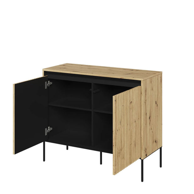 Lenart Comoda din MDF si metal, cu 2 usi si LED inclus, Trend TR-02 V2 Stejar Artisan / Negru, l98xA40xH83 cm